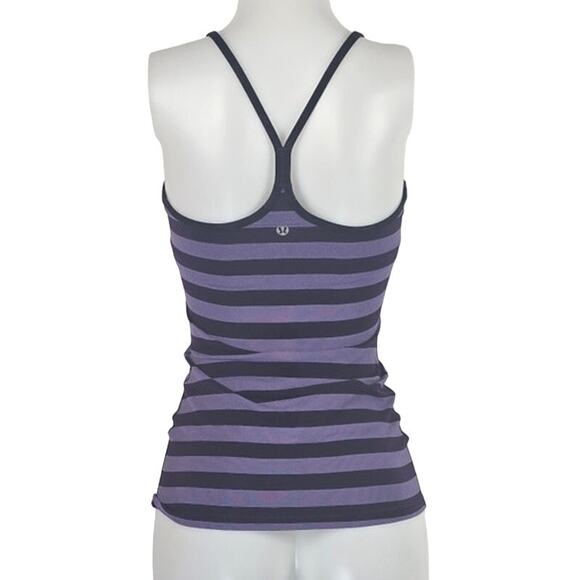 Lululemon Athletica Athletic Women's Purple Stripped Built In Bra Tank Top 4 - Picture 2 of 4